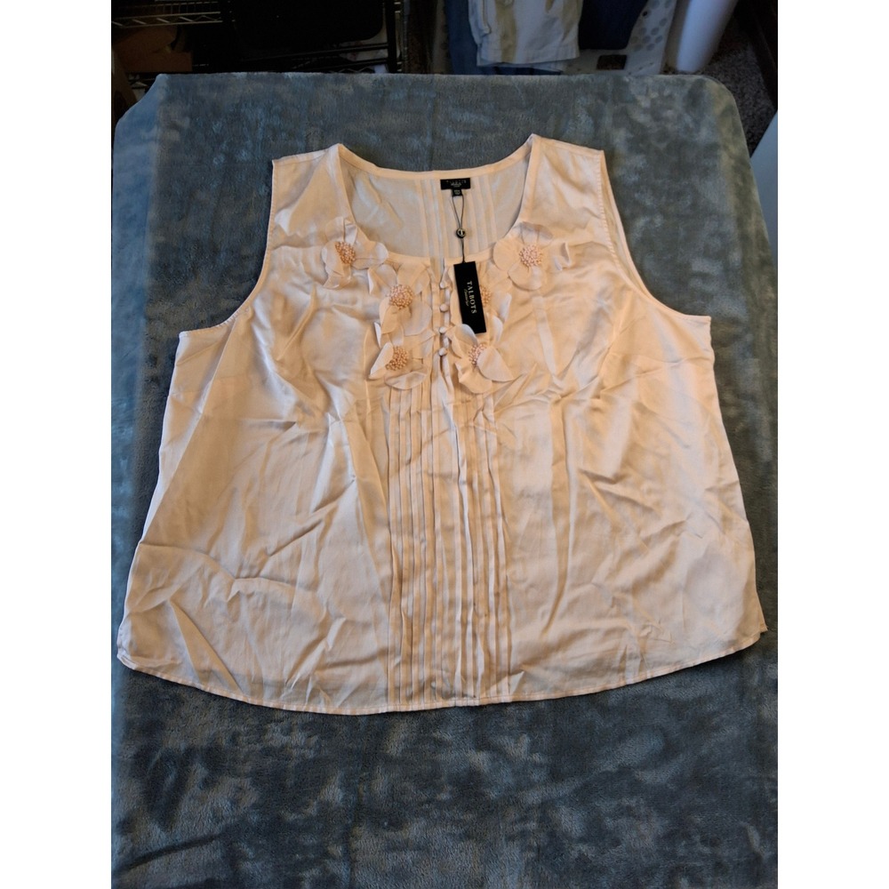 Talbots Woman NWT Blush Pink 3D Floral Beaded Pintuck Sleeveless Blouse 22W‎